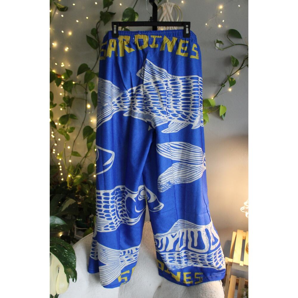 Blue Sardines Print Wide Leg Palazzo Pants  | XL Fit - Picture 5 of 7